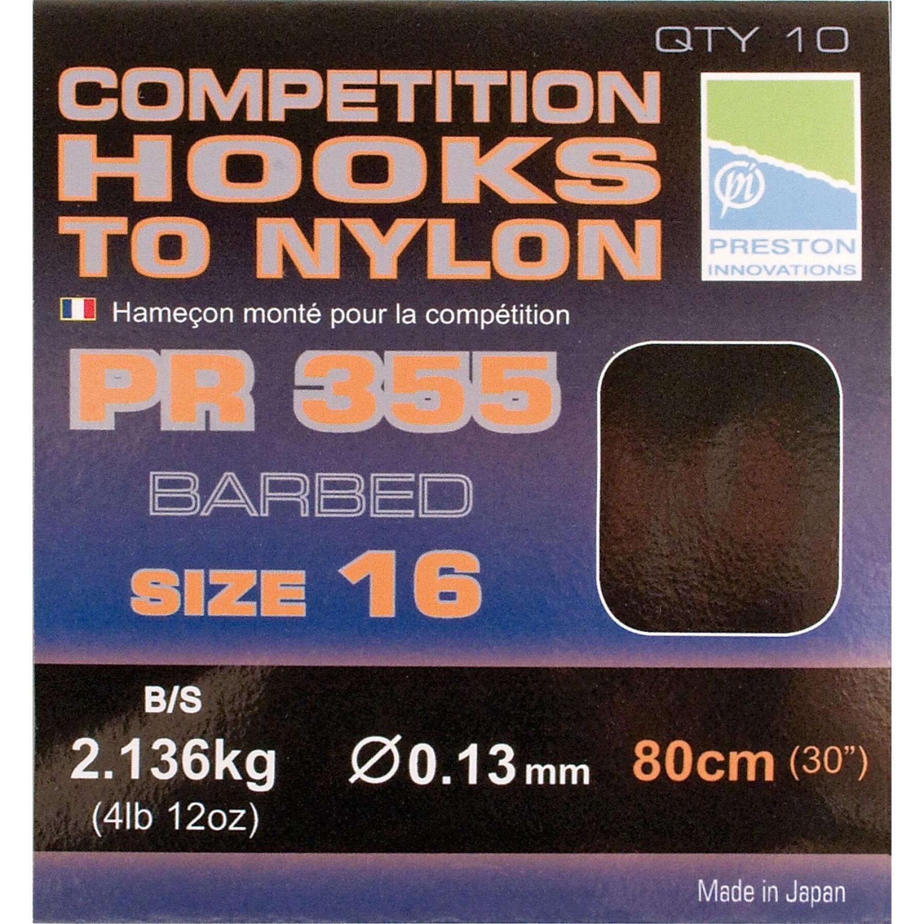 Hooks mounted Preston Competition 355 Hooks To Nylon Size 16