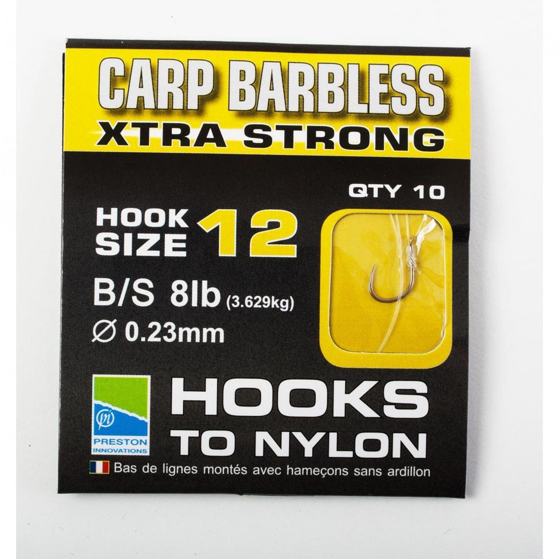 Barbless hooks Preston Carp Xtra Strong Hooks To Nylon Size 14